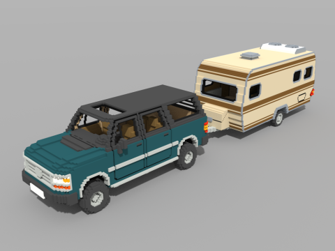 Voxel Caravan With SUV Tow 3Dモデル
