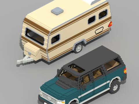Voxel Caravan With SUV Tow 3Dモデル
