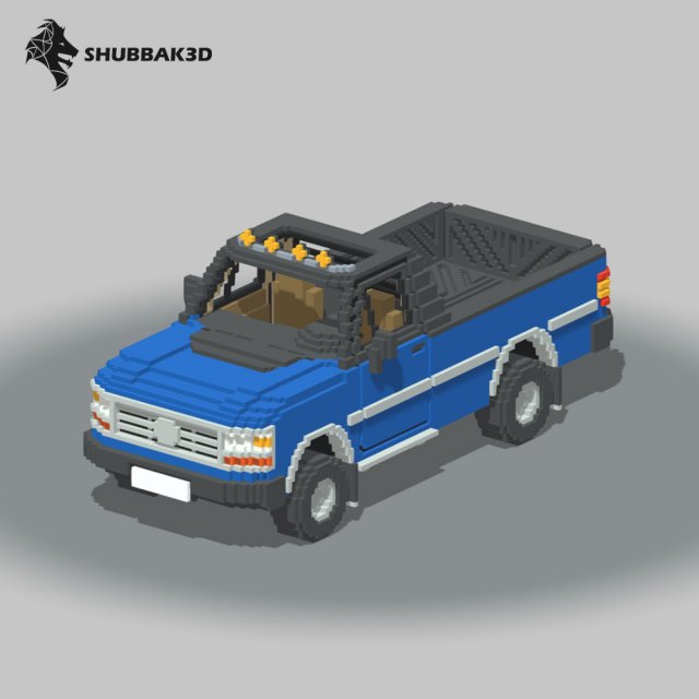 Voxel Pickup Single Cab Size 3 3D Model .c4d .max .obj .3ds .fbx .stl .blend 