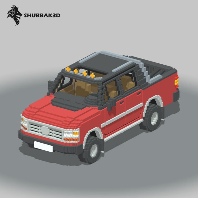 Voxel Pickup Double Cab Size 3 3D 模型 .c4d .max .obj .3ds .fbx .stl .blend 