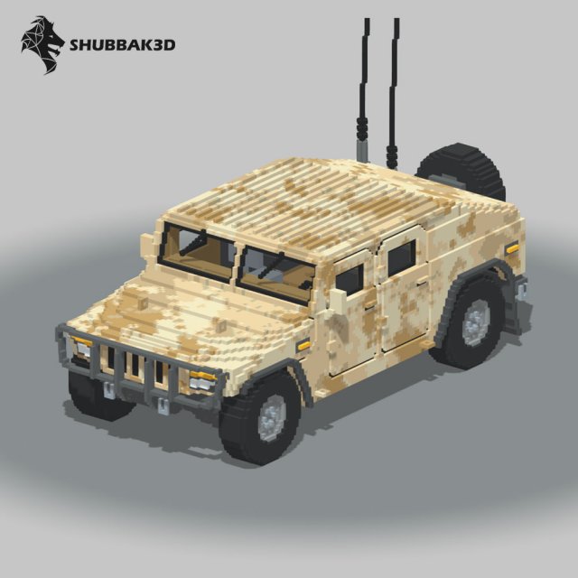 Voxel Military Humvee 3D Model .c4d .max .obj .3ds .fbx .stl .blend 