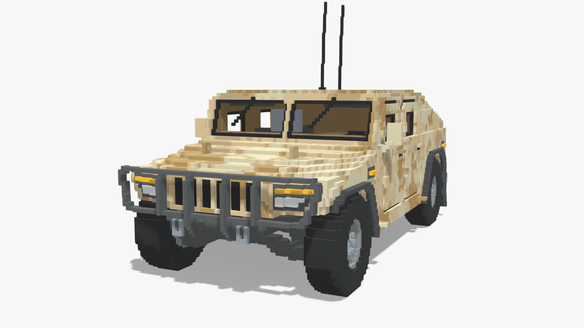 Humvee Militar Voxel Modelo 3D .c4d .max .obj .3ds .fbx .stl .blend 