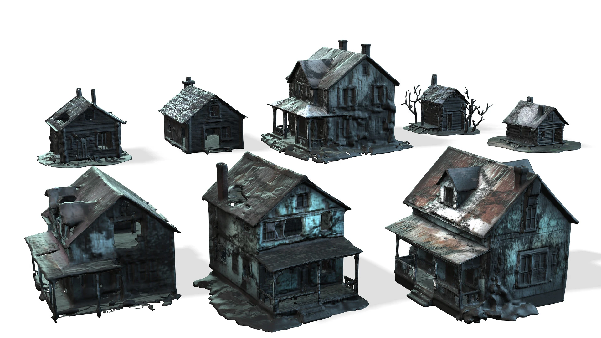 Scary Abandoned Houses 3D Model .c4d .max .obj .3ds .fbx .stl .blend 