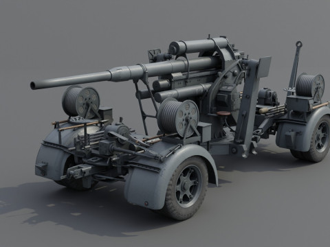 88mm Flak 36 Carriage Anti Aircraft Low-poly 3D Model