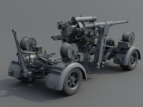 88mm Flak 36 Carriage Anti Aircraft Low-poly 3D Model