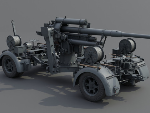 88mm Flak 36 Carriage Anti Aircraft Low-poly 3D Model