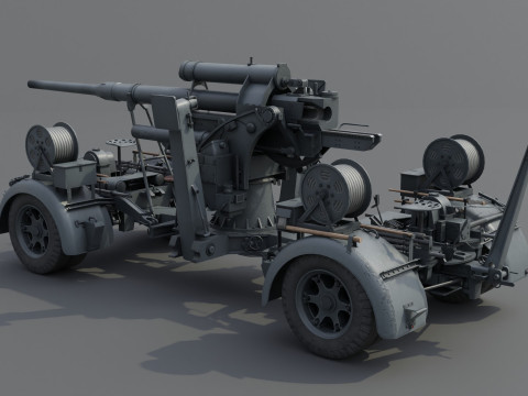 88mm Flak 36 Carriage Anti Aircraft Low-poly 3D Model