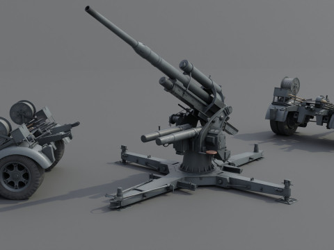 88mm Flak 36 Carriage Anti Aircraft Low-poly 3D Model