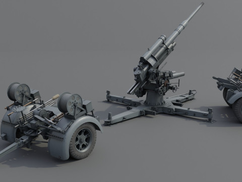 88mm Flak 36 Carriage Anti Aircraft Low-poly 3D Model