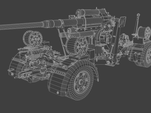 88mm Flak 36 Carriage Anti Aircraft Low-poly 3D Model