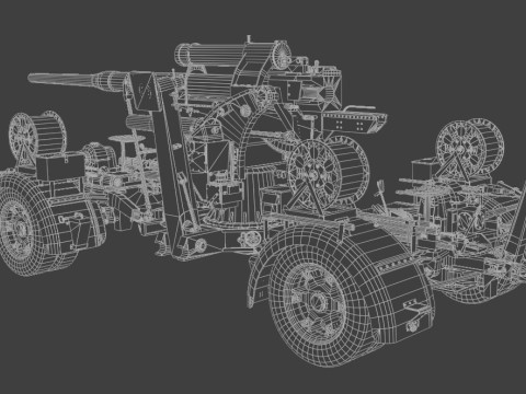 88mm Flak 36 Carriage Anti Aircraft Low-poly 3D Model