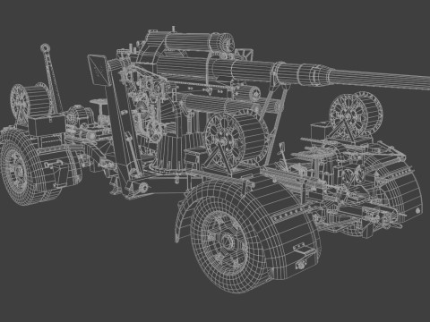 88mm Flak 36 Carriage Anti Aircraft Low-poly 3D Model