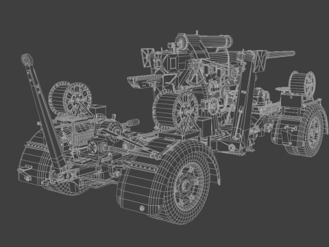 88mm Flak 36 Carriage Anti Aircraft Low-poly 3D Model