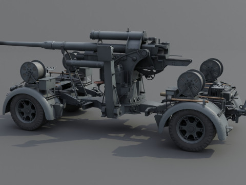 88mm Flak 36 Carriage Anti Aircraft Low-poly 3D Model