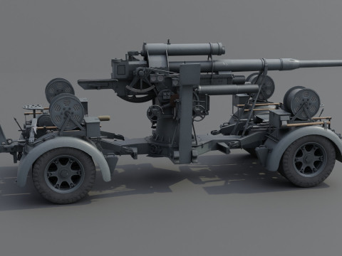 88mm Flak 36 Carriage Anti Aircraft Low-poly 3D Model