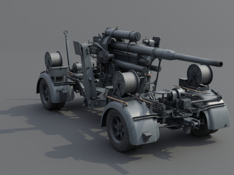 88mm Flak 36 Carriage Anti Aircraft Low-poly 3D Model