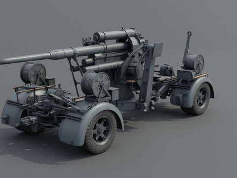 88mm Flak 36 Carriage Anti Aircraft Low-poly 3D Model