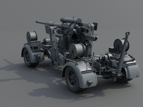 88mm Flak 36 Carriage Anti Aircraft Low-poly 3D Model