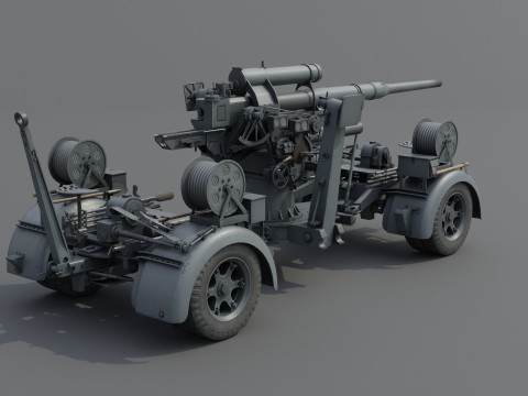 88mm Flak 36 Carriage Anti Aircraft Low-poly 3D Model