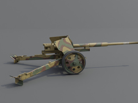88 mm Pak 43 Anti-Tank Weapon Low-poly 3D मॉडल