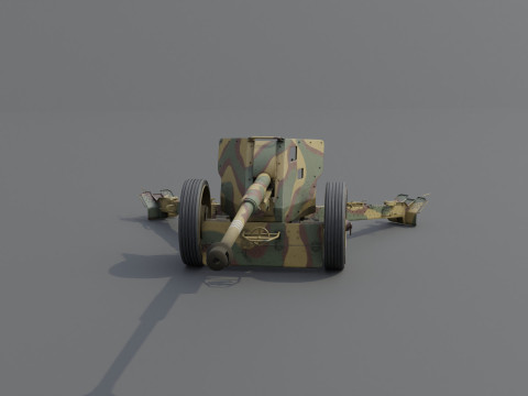 88 mm Pak 43 Anti-Tank Weapon Low-poly 3D मॉडल