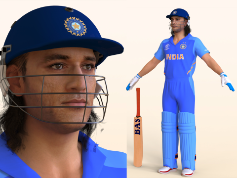 Cricket Batsman Dhoni Modello 3D