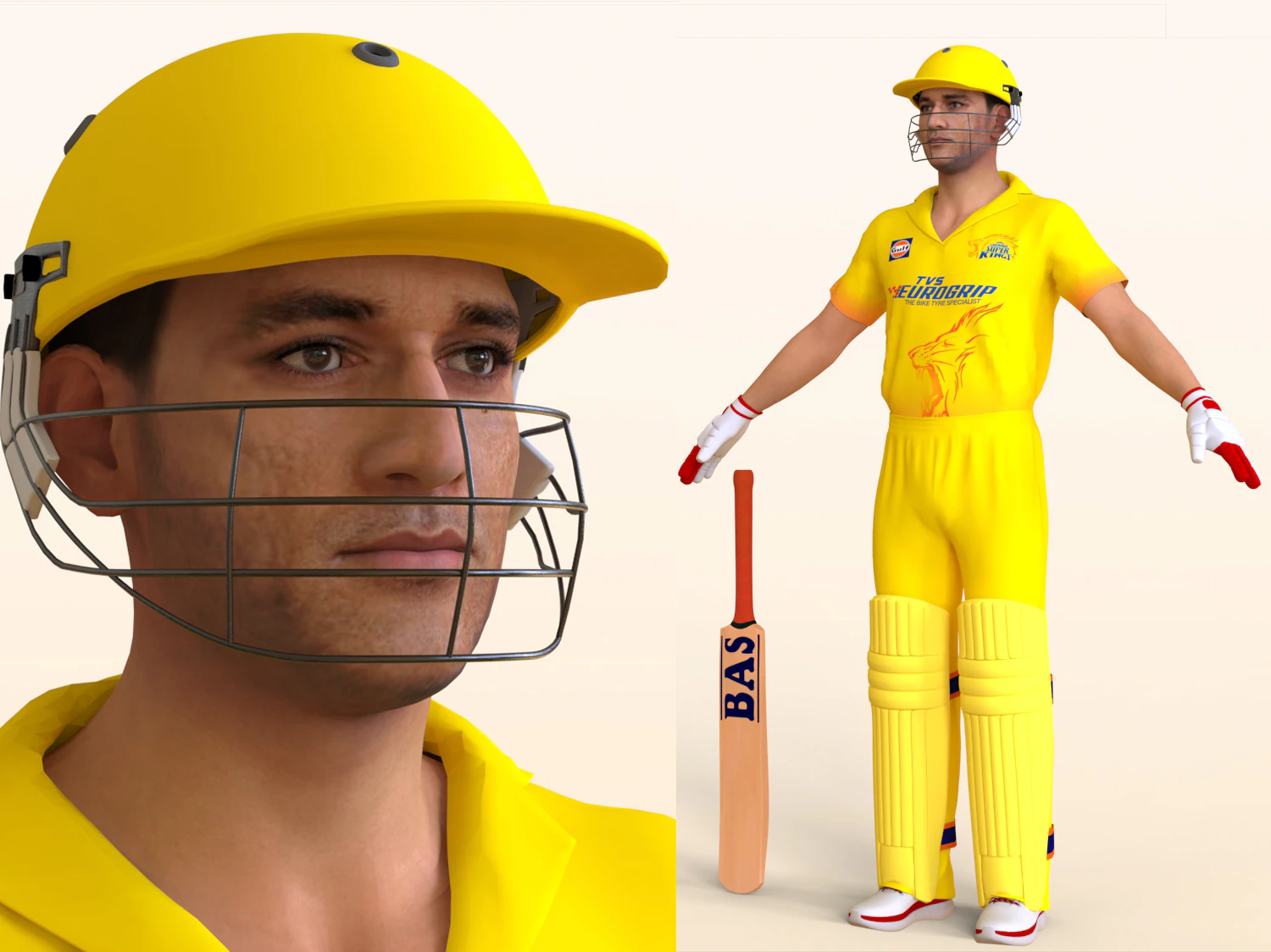 Dhoni, battitore di cricket Modello 3D .c4d .max .obj .3ds .fbx .stl .blend 