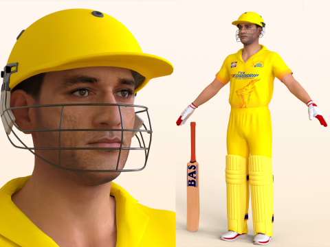 Cricket Batsman Dhoni 3D Model