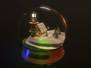 クリスマス スノーグローブ灯台 PBR 低ポリ 3Dモデル