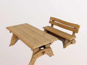 Tavolo e panca da esterno low poly Modello 3D