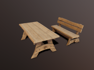 Outdoor table and bench low poly 3D मॉडल