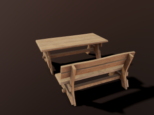 Outdoor table and bench low poly 3D मॉडल
