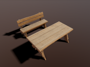 Outdoor table and bench low poly 3D मॉडल