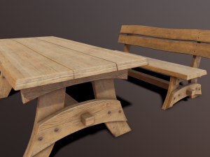 Outdoor table and bench low poly 3D मॉडल