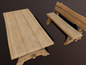 Outdoor table and bench low poly 3D मॉडल