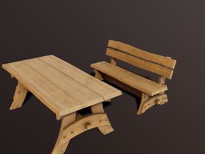 Outdoor table and bench low poly 3D मॉडल