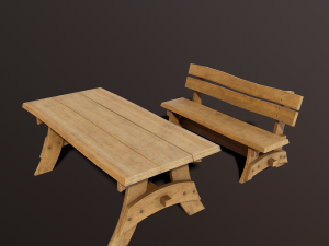 Outdoor table and bench low poly 3D मॉडल