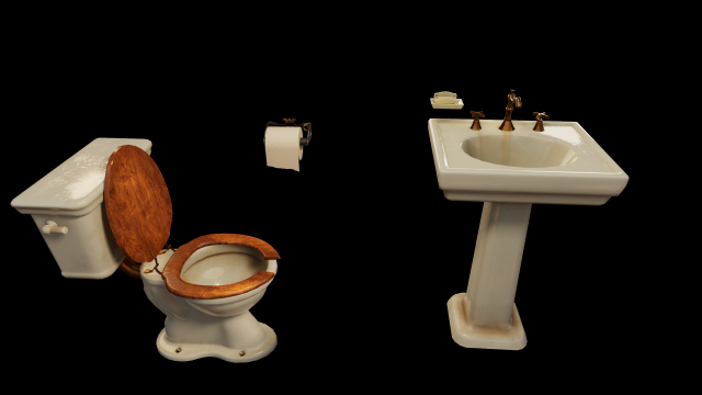 Vintage old bathroom set toilet and sink 3D Модель .c4d .max .obj .3ds .fbx .stl .blend