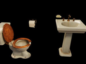 老式旧浴室套装马桶和水槽 3D 模型