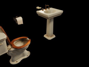 Vintage old bathroom set toilet and sink 3D 모델