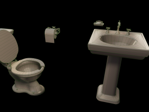 Vintage old bathroom set toilet and sink 3D 모델