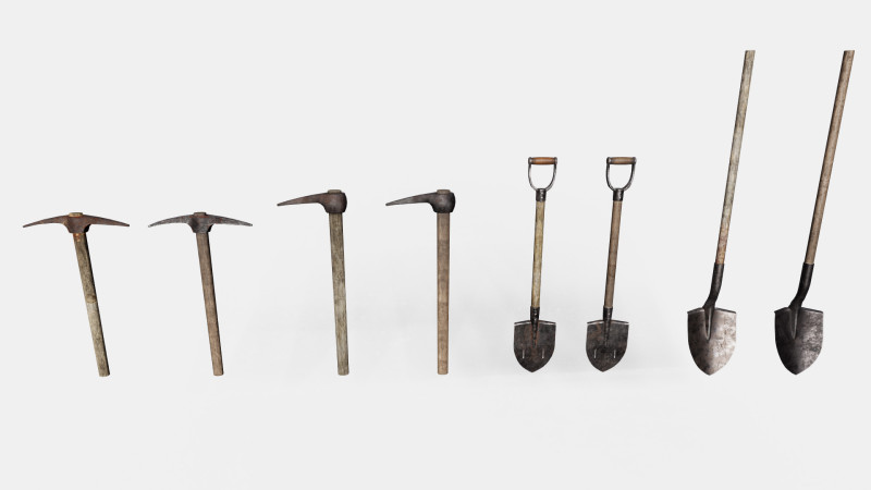 Mining Tools set Pickaxes Shovels Pack Modelo 3D .c4d .max .obj .3ds .fbx .stl .blend