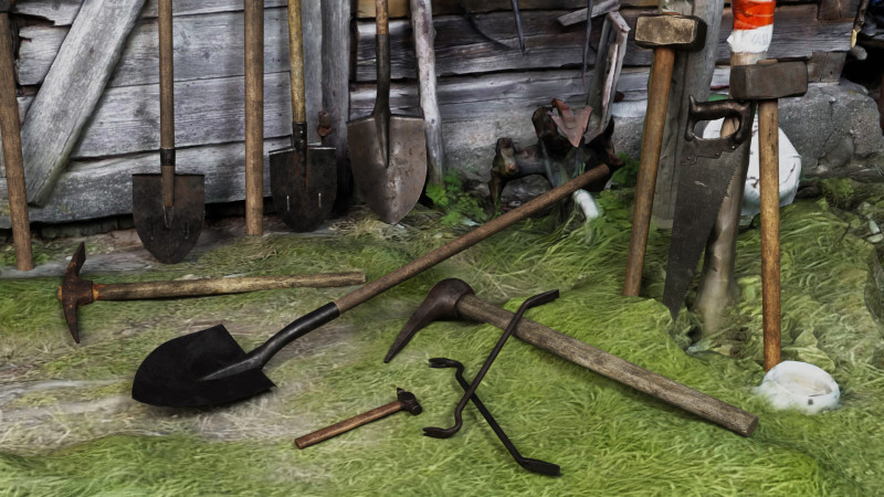 Old Tools Pack set Game-Ready PBR Models 3D Модель .c4d .max .obj .3ds .fbx .stl .blend 