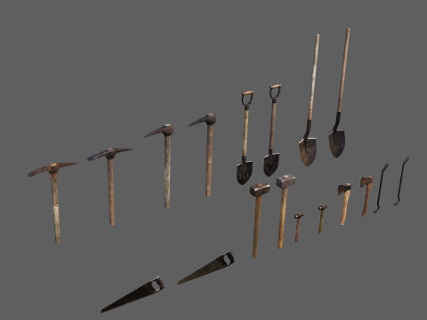 Old Tools Pack set Game-Ready PBR Models 3D Модель