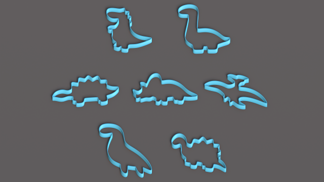 Set Of 7 Dinosaur Cookie Cutters 3D Model .c4d .max .obj .3ds .fbx .stl .blend 