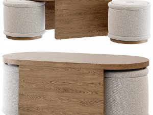 Union Oval Nesting Coffee Table with Stools 3Dモデル