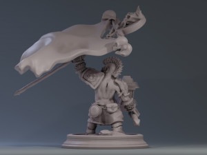 Dwarf with war banner ready to print Model Cetak 3D