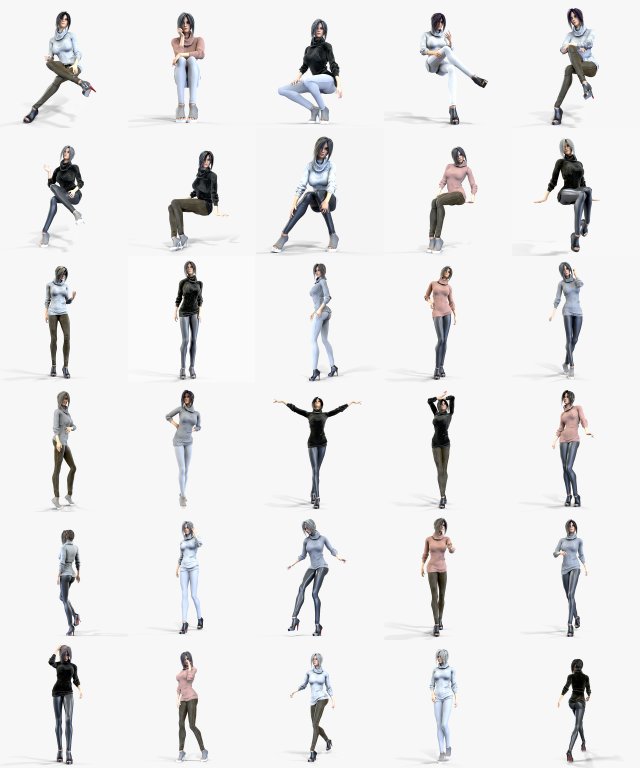 Female Woman Character Kenzie 35 Poses Mega Pack Modelo 3D .c4d .max .obj .3ds .fbx .stl .blend 