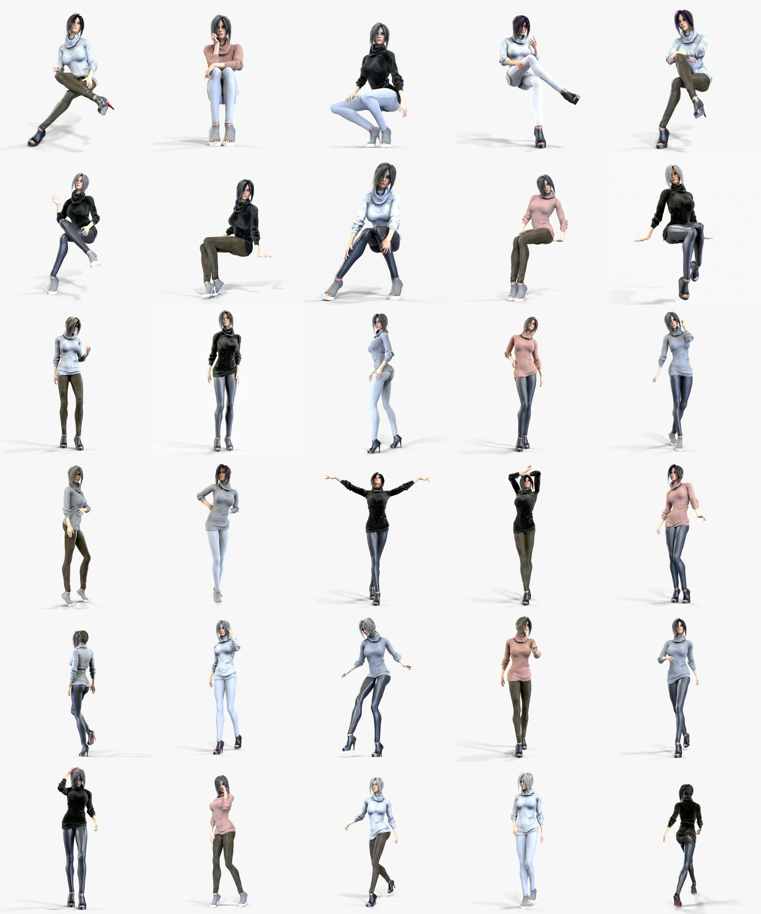 Female Woman Character Kenzie 35 Poses Mega Pack 3D Model .c4d .max .obj .3ds .fbx .stl .blend 