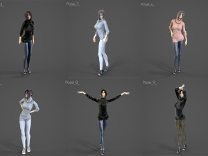 Female Woman Character Kenzie 35 Poses Mega Pack Modelo 3D